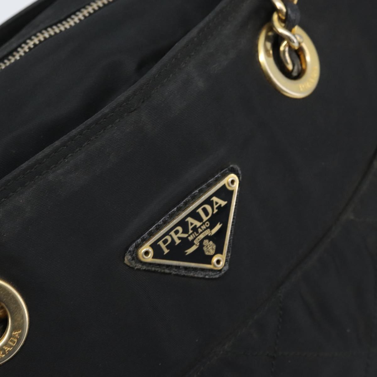 PRADA Chain Shoulder Bag Nylon Gold Black Auth bs34054