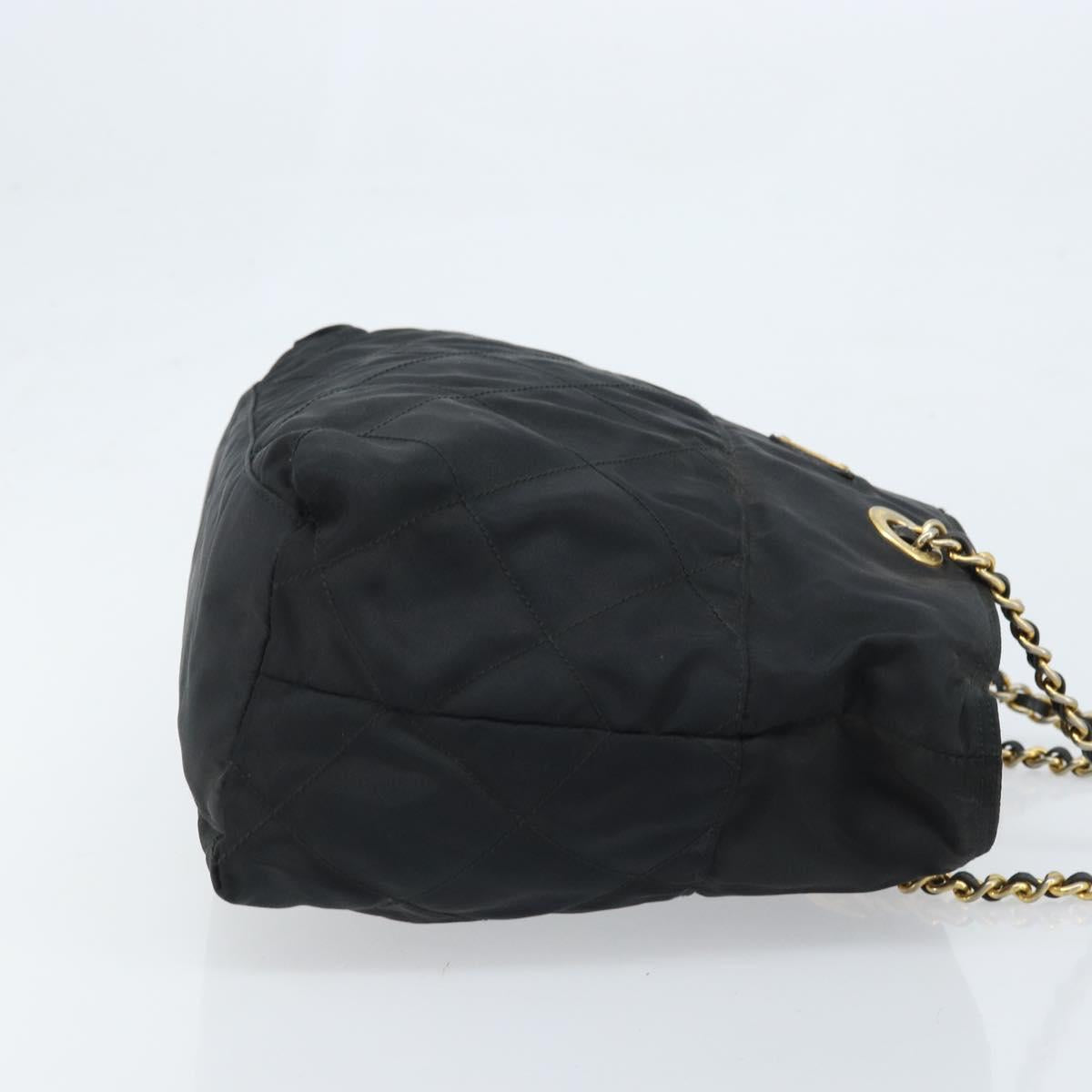 PRADA Chain Shoulder Bag Nylon Gold Black Auth bs34054