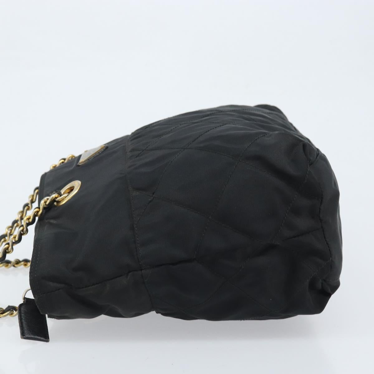 PRADA Chain Shoulder Bag Nylon Gold Black Auth bs34054