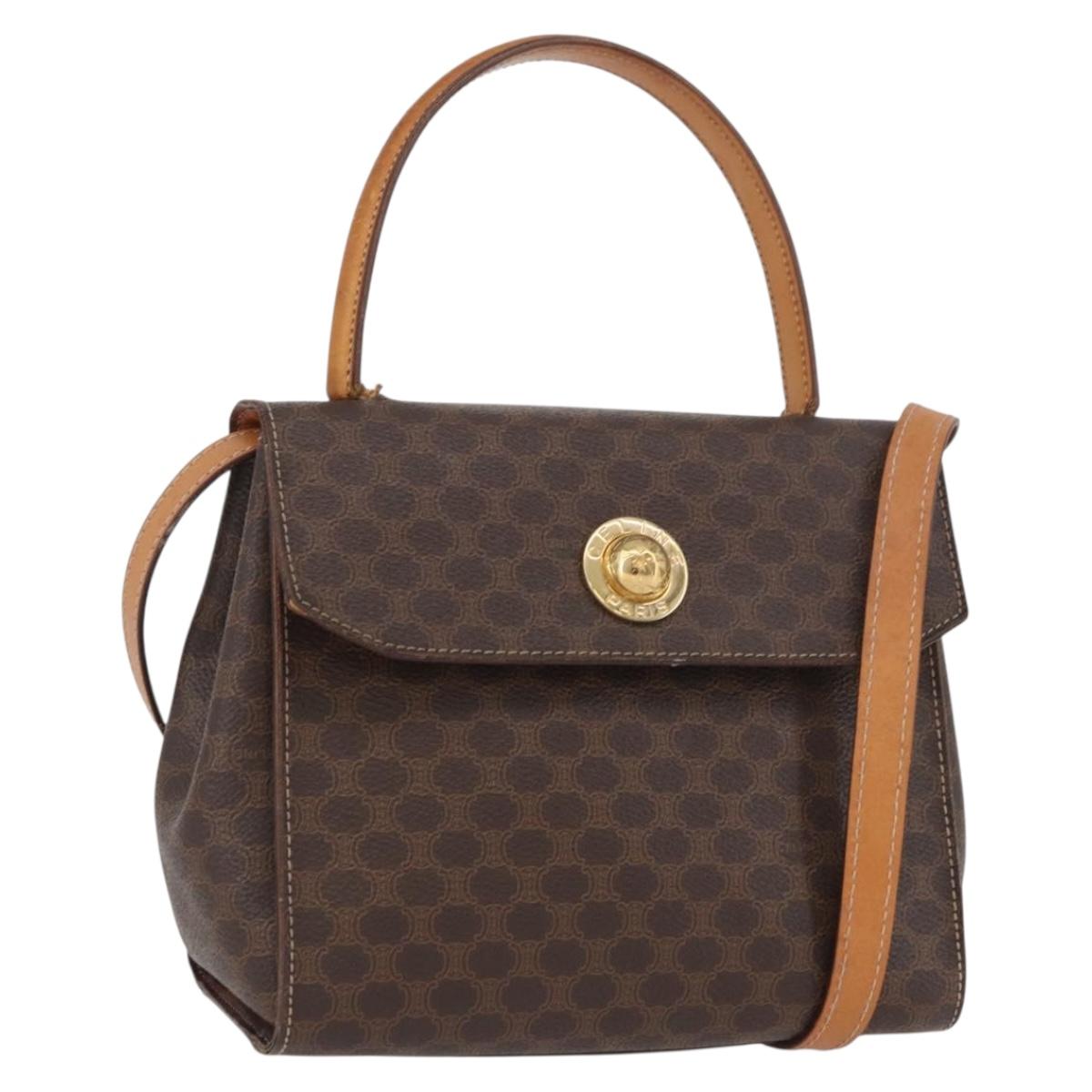 CELINE Macadam Canvas Hand Bag PVC 2way Brown Gold Auth bs34055