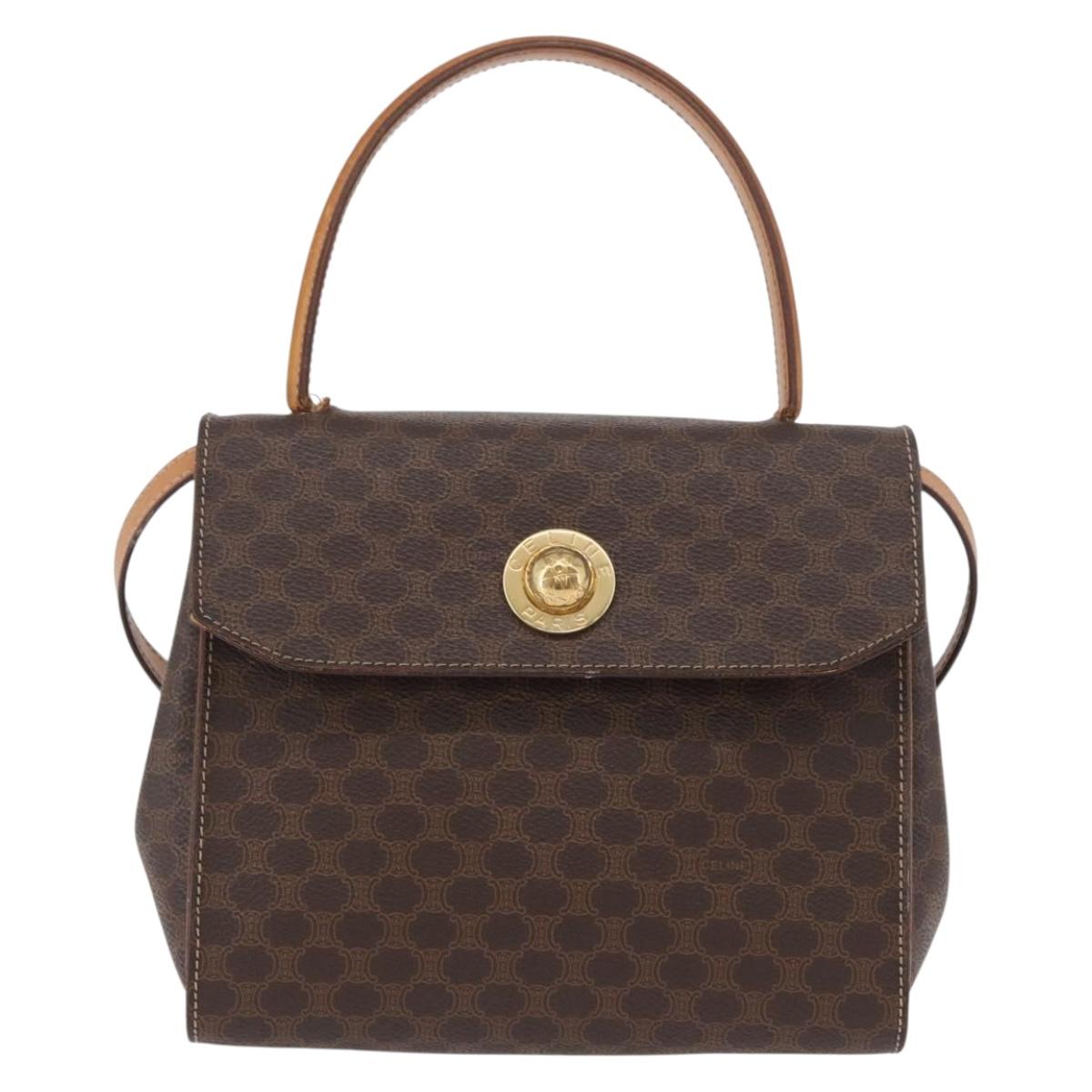 CELINE Macadam Canvas Hand Bag PVC 2way Brown Gold Auth bs34055