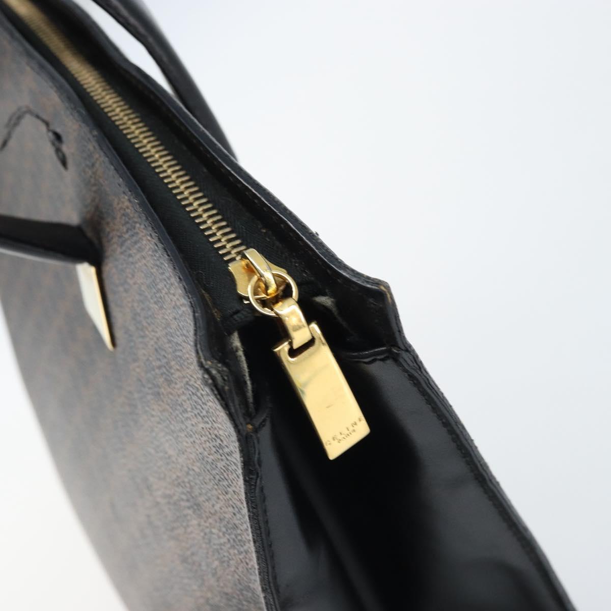 CELINE Macadam Canvas Hand Bag PVC Leather Black Gold Auth bs34056