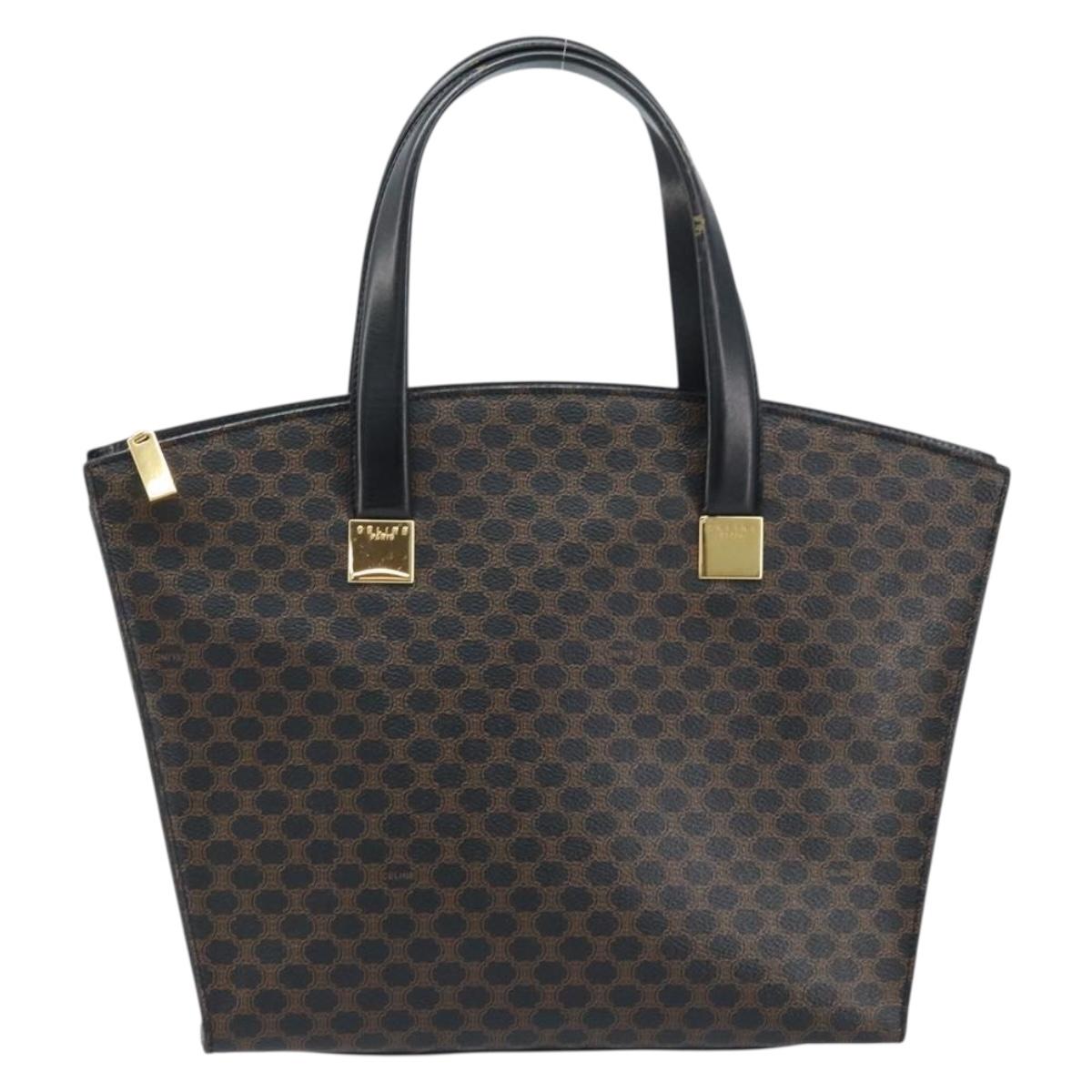 CELINE Macadam Canvas Hand Bag PVC Leather Black Gold Auth bs34056