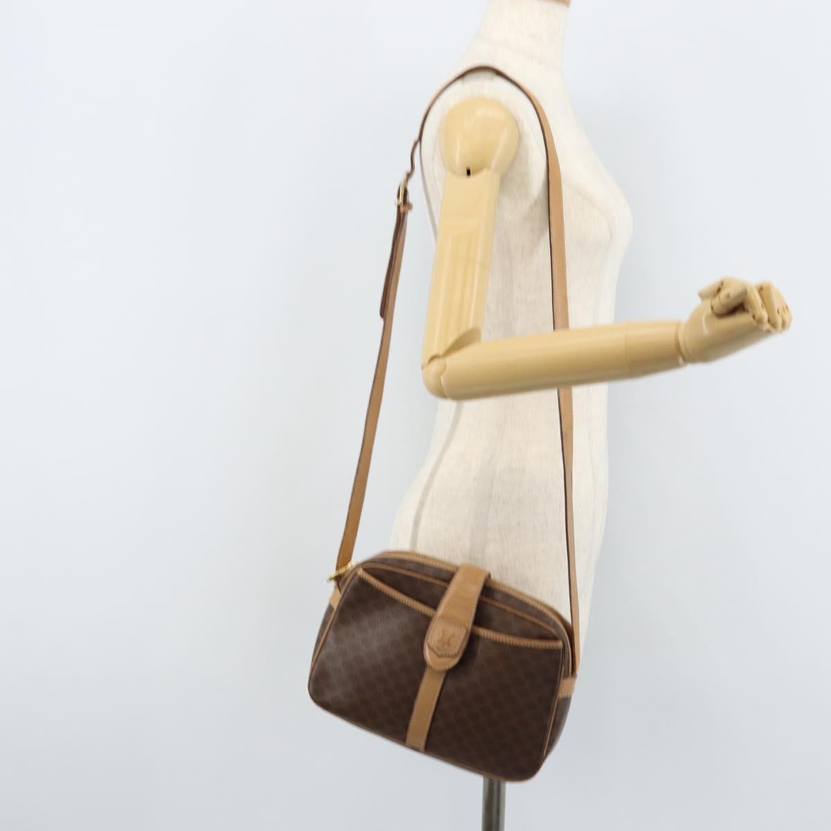 CELINE Macadam Canvas Shoulder Bag PVC Brown Gold Auth bs34058