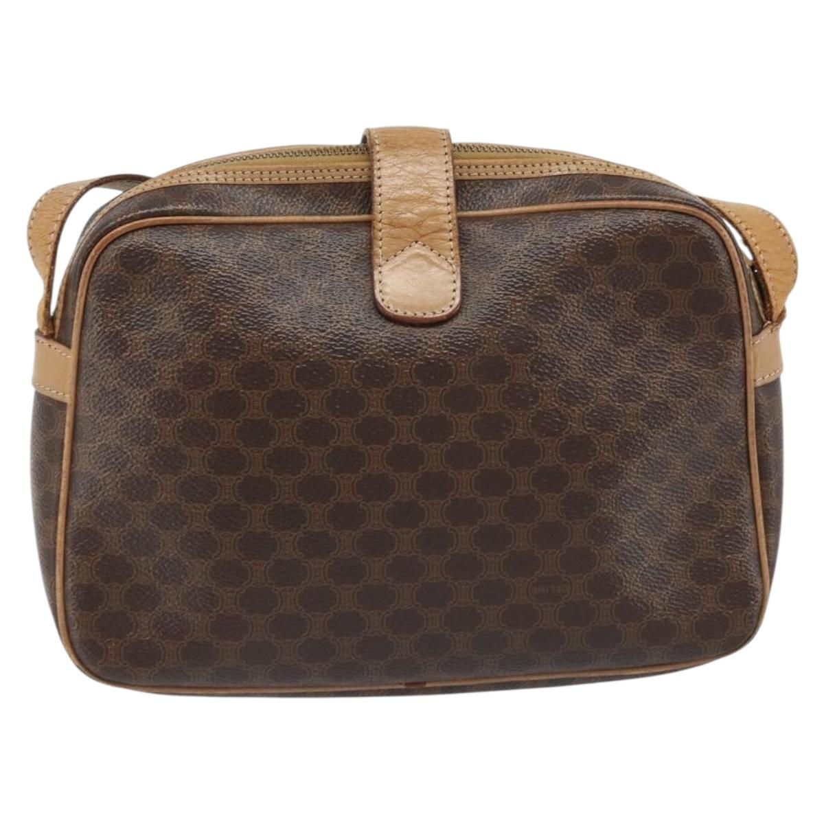 CELINE Macadam Canvas Shoulder Bag PVC Brown Gold Auth bs34058