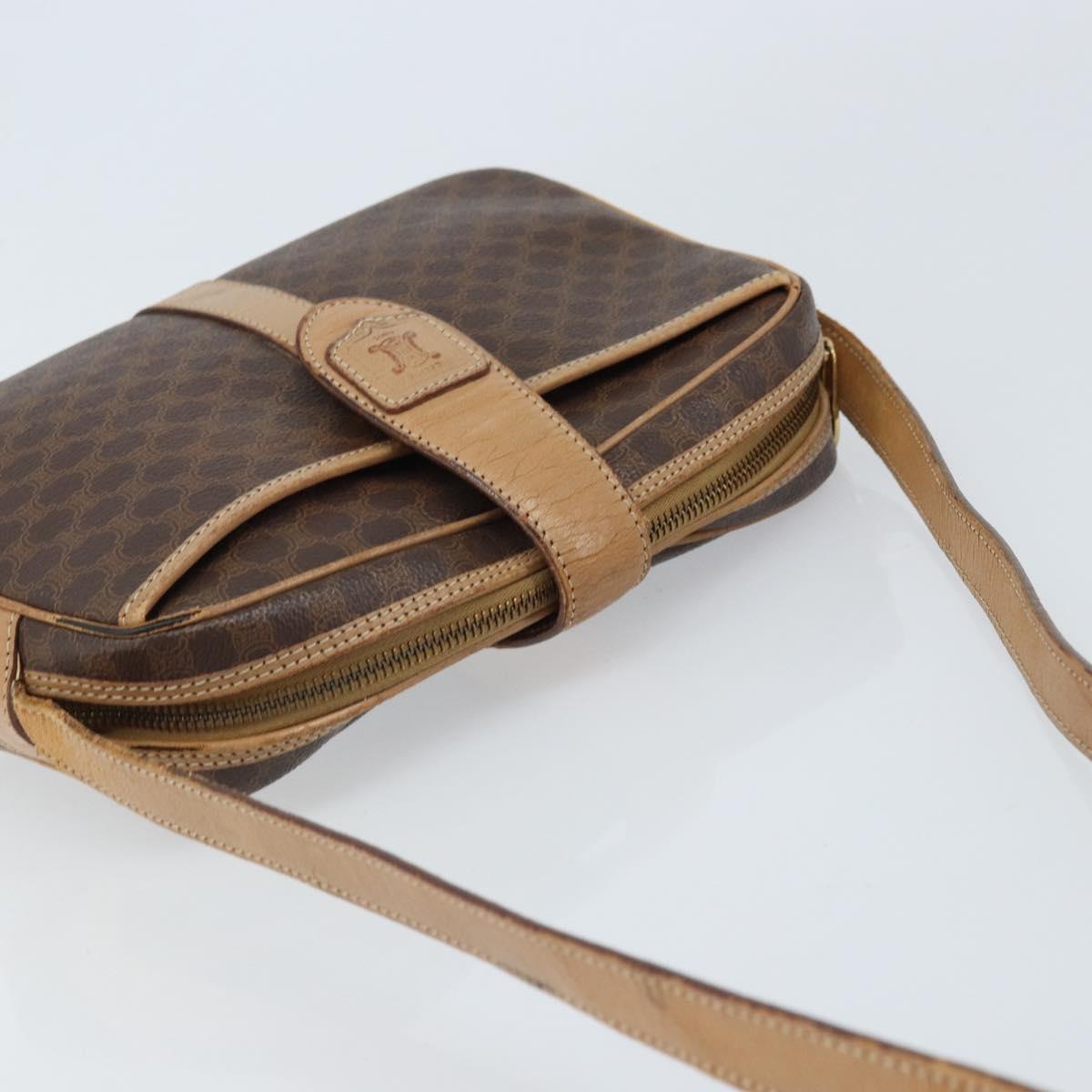 CELINE Macadam Canvas Shoulder Bag PVC Brown Gold Auth bs34058