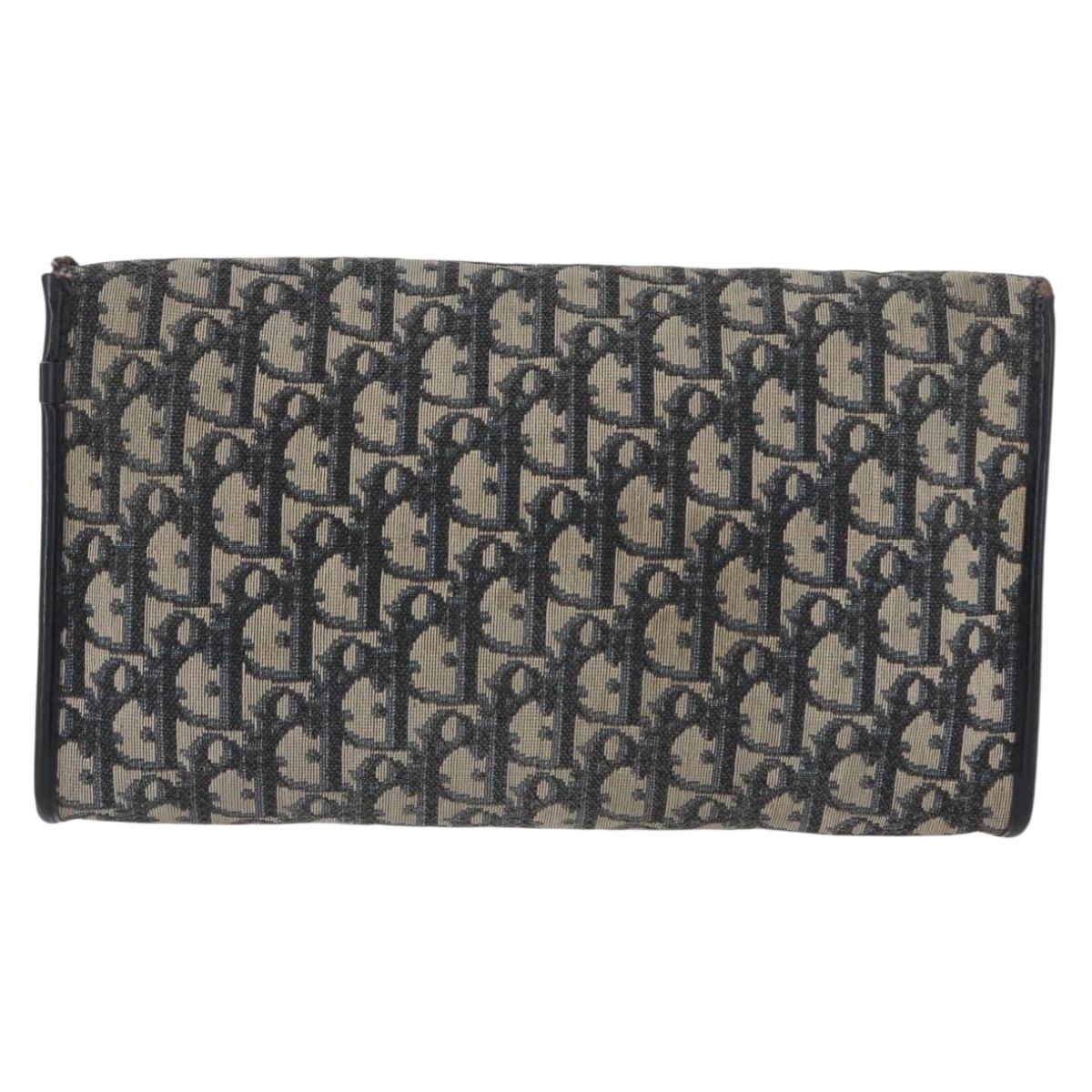 Christian Dior Trotter Canvas Chain Shoulder Bag Navy Gold Auth bs34064