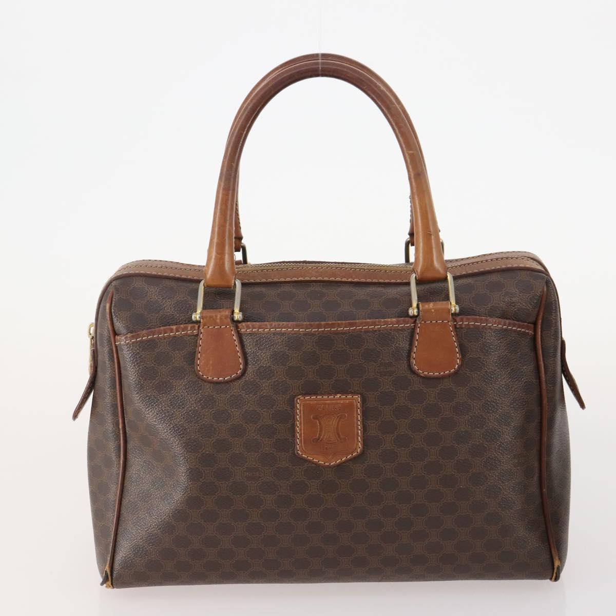 CELINE Macadam Canvas Hand Bag PVC Leather 2 Set Brown Navy Auth bs34088