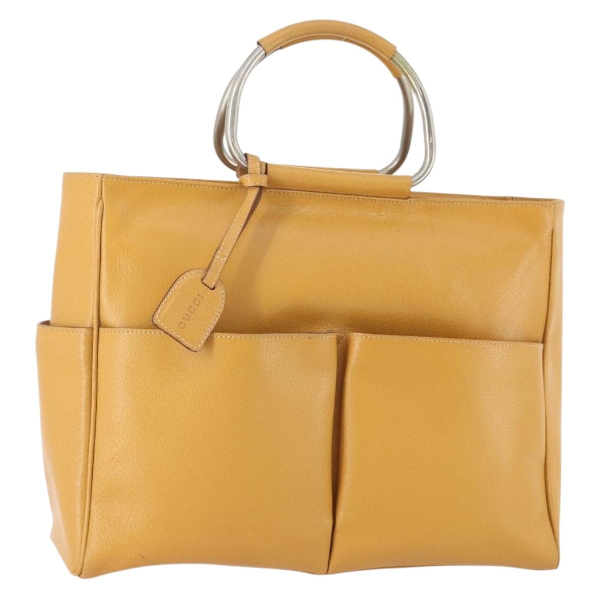 GUCCI Hand Bag Leather Beige Auth bs34089