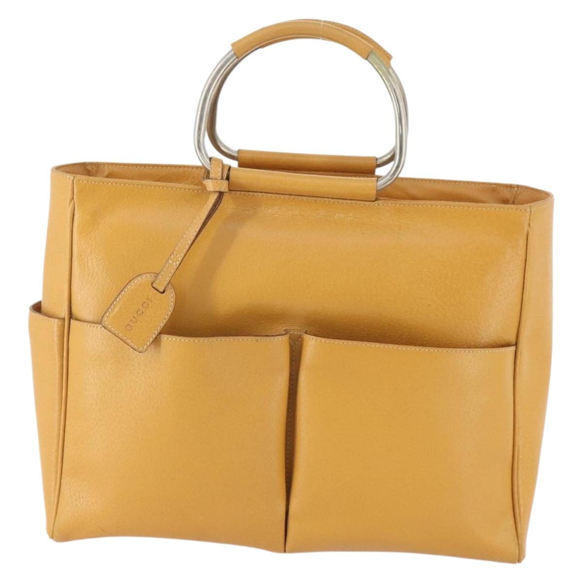 GUCCI Hand Bag Leather Beige Auth bs34089