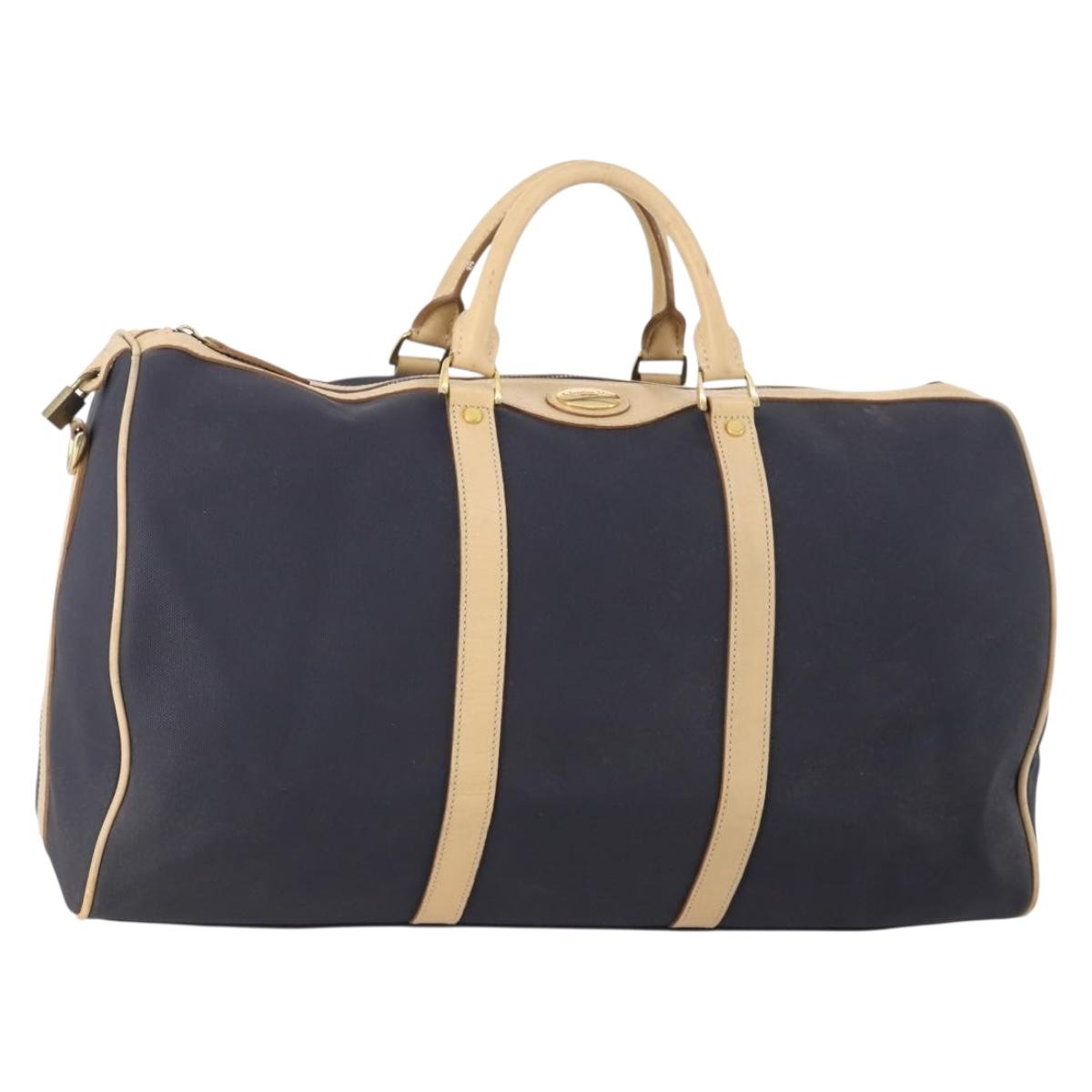 Christian Dior Boston Bag Coated Canvas Navy Gold Auth bs34091