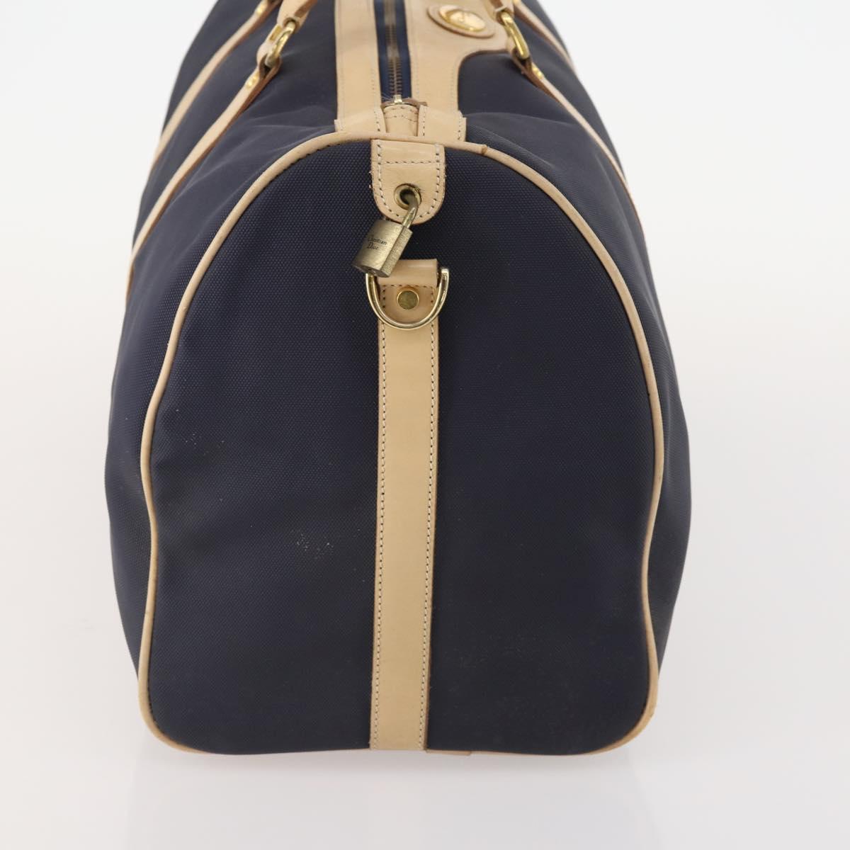 Christian Dior Boston Bag Coated Canvas Navy Gold Auth bs34091