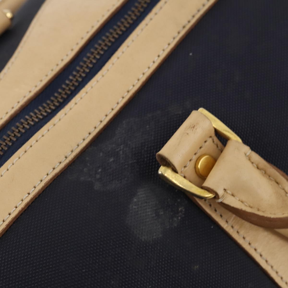 Christian Dior Boston Bag Coated Canvas Navy Gold Auth bs34091