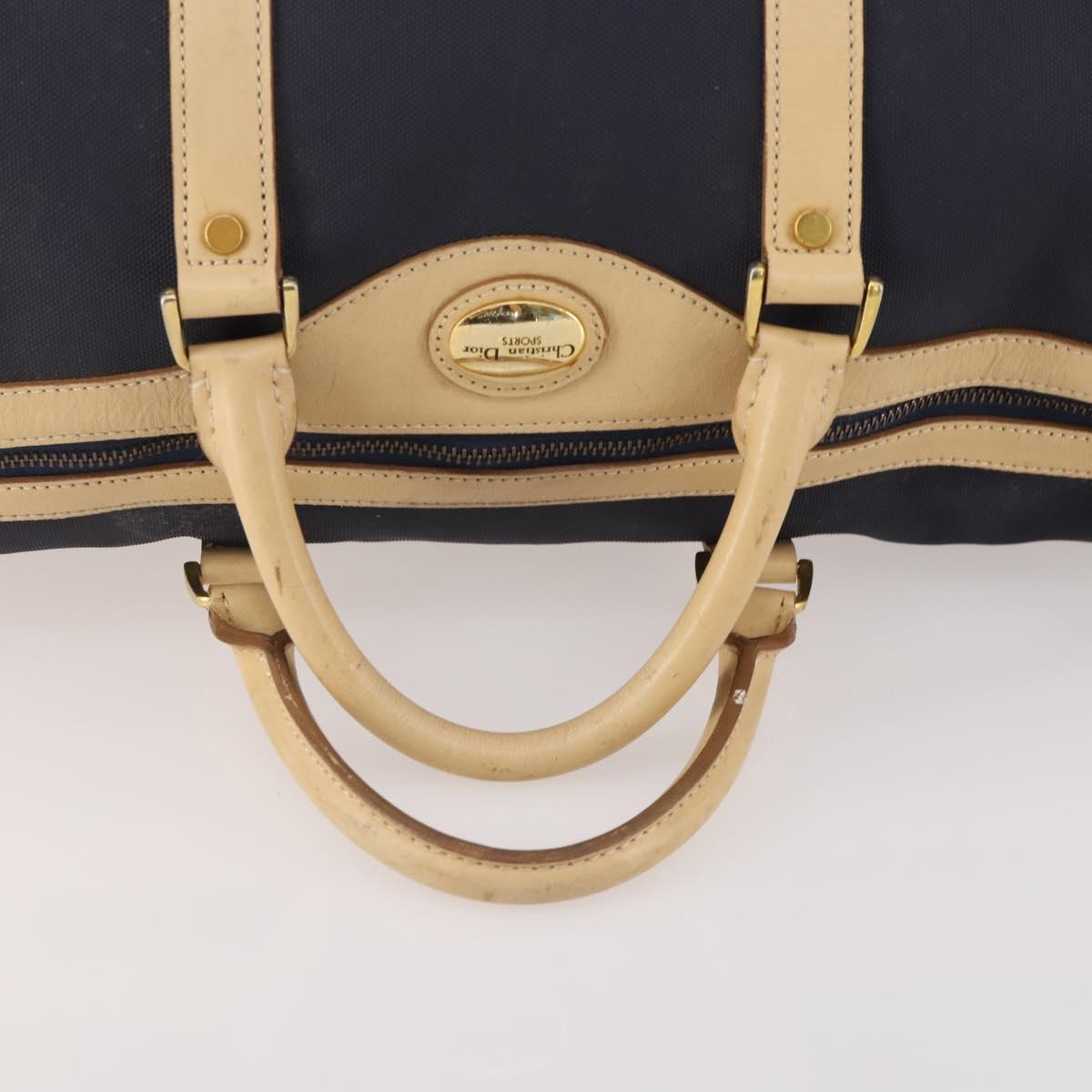 Christian Dior Boston Bag Coated Canvas Navy Gold Auth bs34091