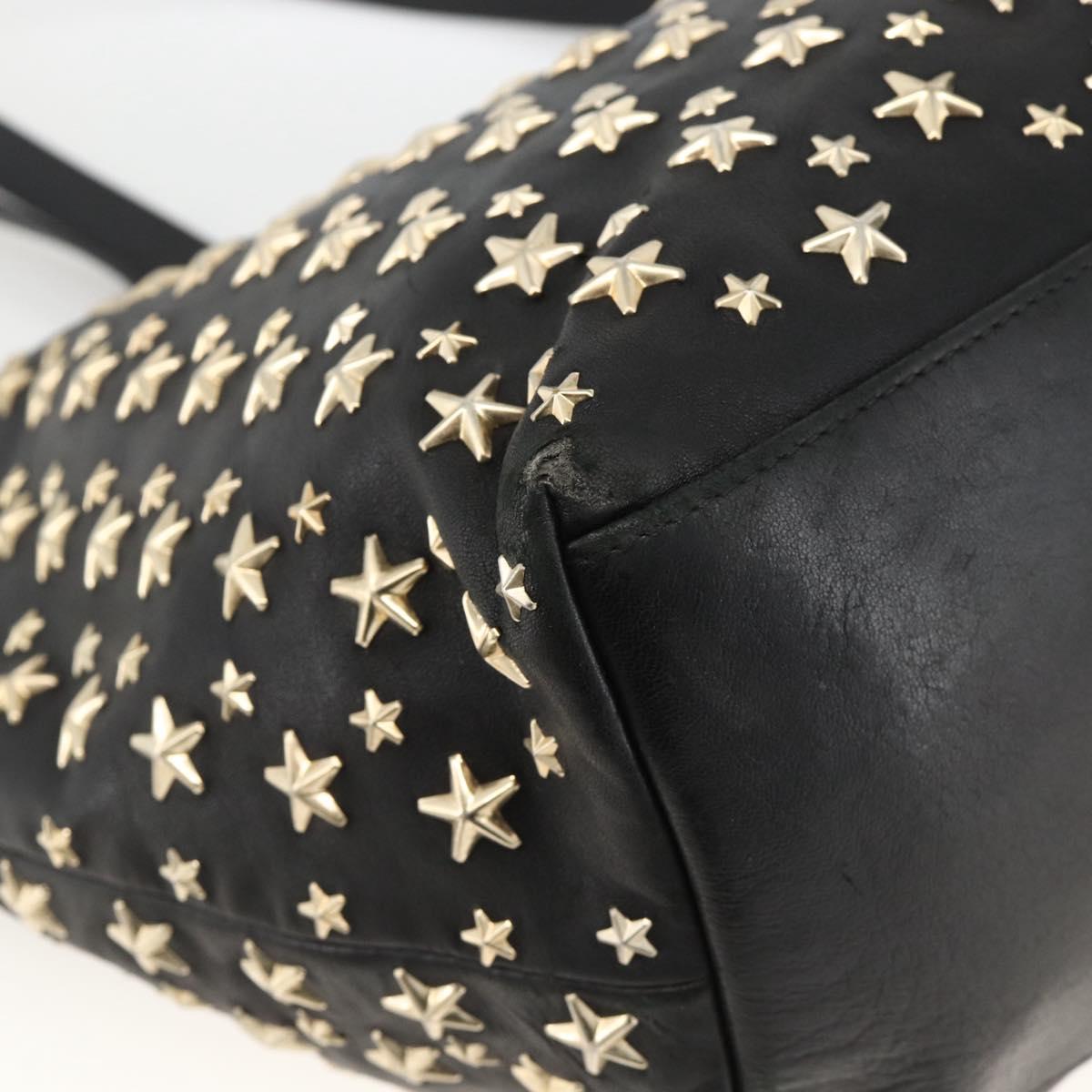 Jimmy Choo Tote Bag Leather Black Gold Auth bs34093