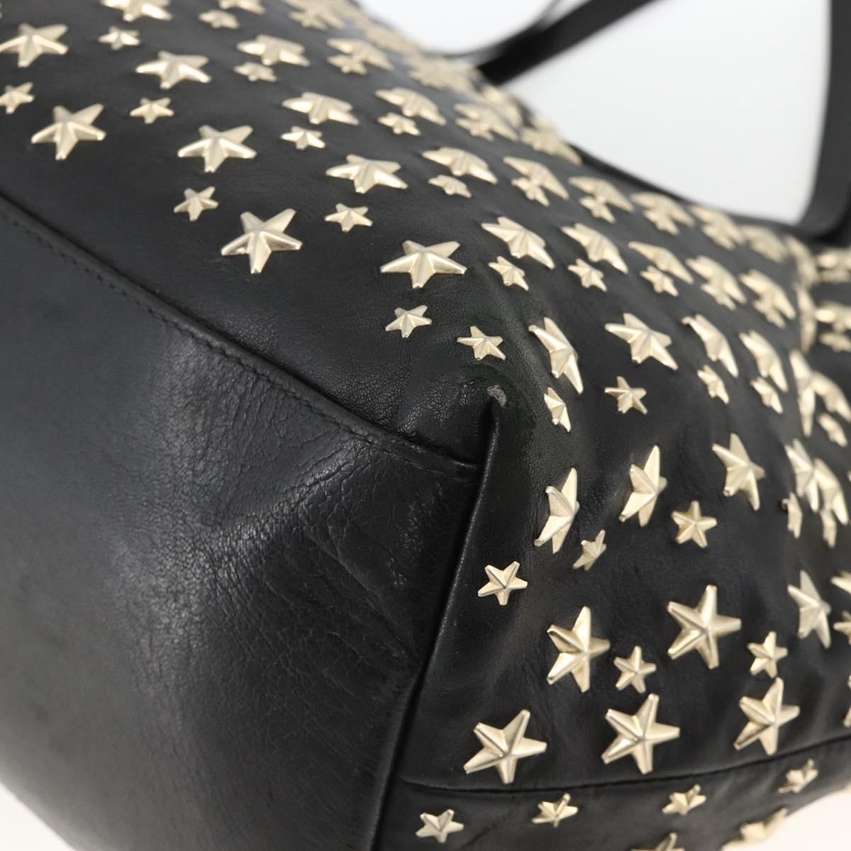 Jimmy Choo Tote Bag Leather Black Gold Auth bs34093