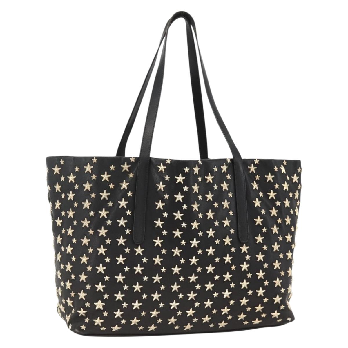 Jimmy Choo Tote Bag Leather Black Gold Auth bs34093