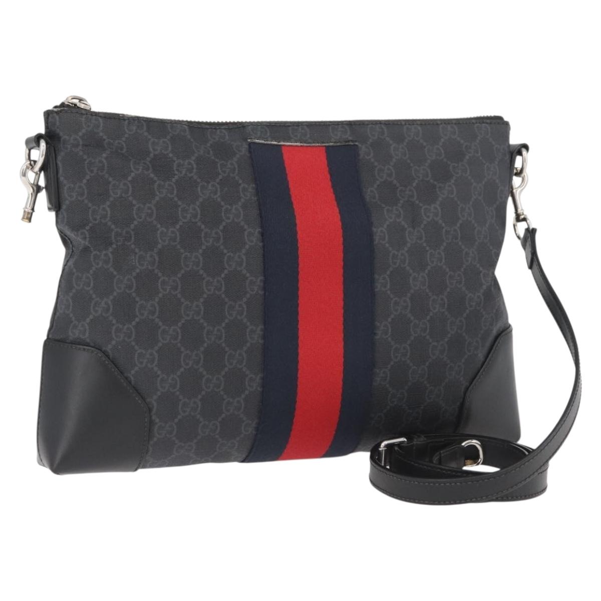 GUCCI GG Supreme Sherry Line Shoulder Bag PVC Black Red Navy 474139 Auth bs34094
