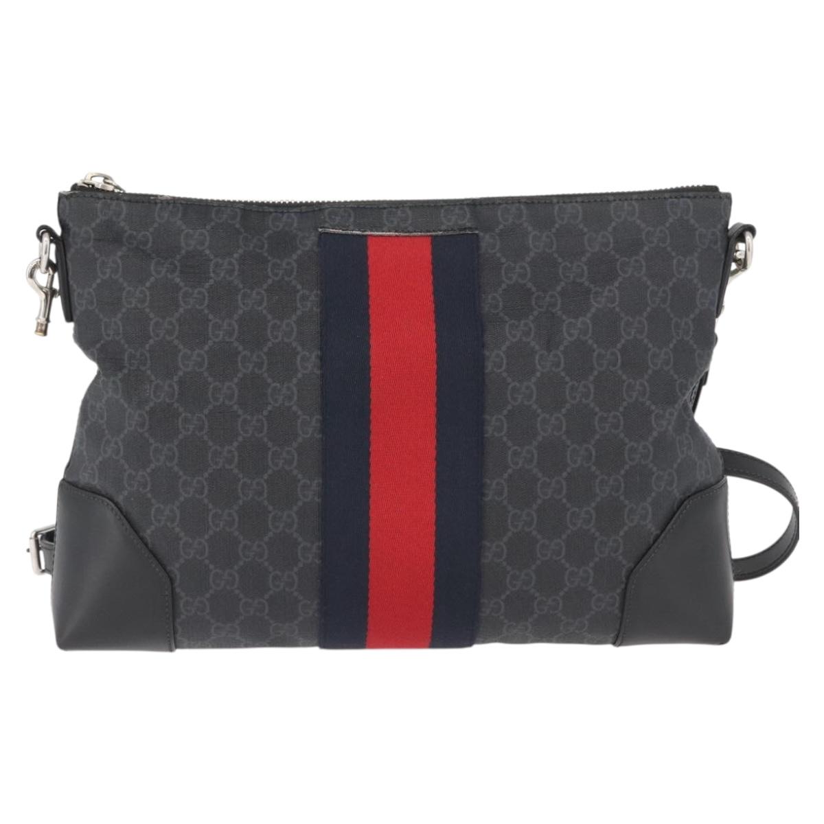 GUCCI GG Supreme Sherry Line Shoulder Bag PVC Black Red Navy 474139 Auth bs34094