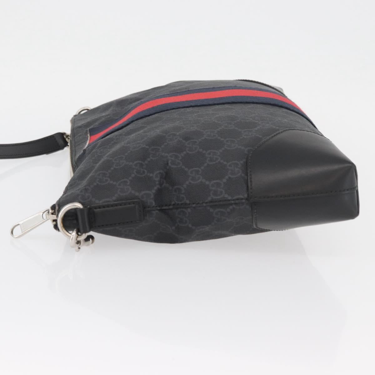 GUCCI GG Supreme Sherry Line Shoulder Bag PVC Black Red Navy 474139 Auth bs34094