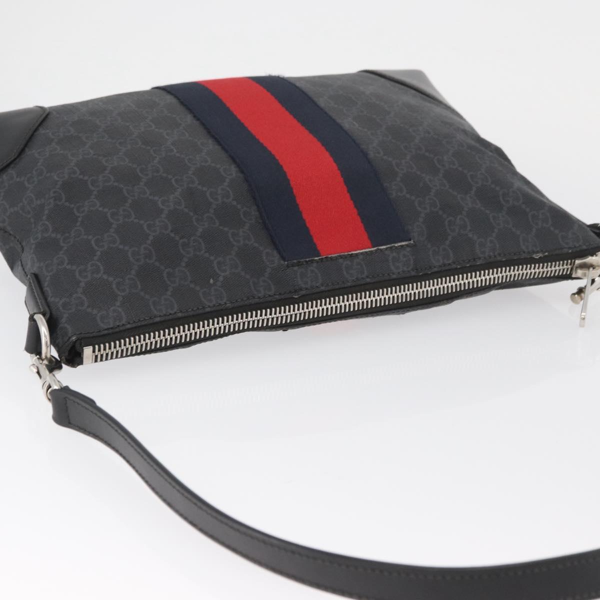 GUCCI GG Supreme Sherry Line Shoulder Bag PVC Black Red Navy 474139 Auth bs34094