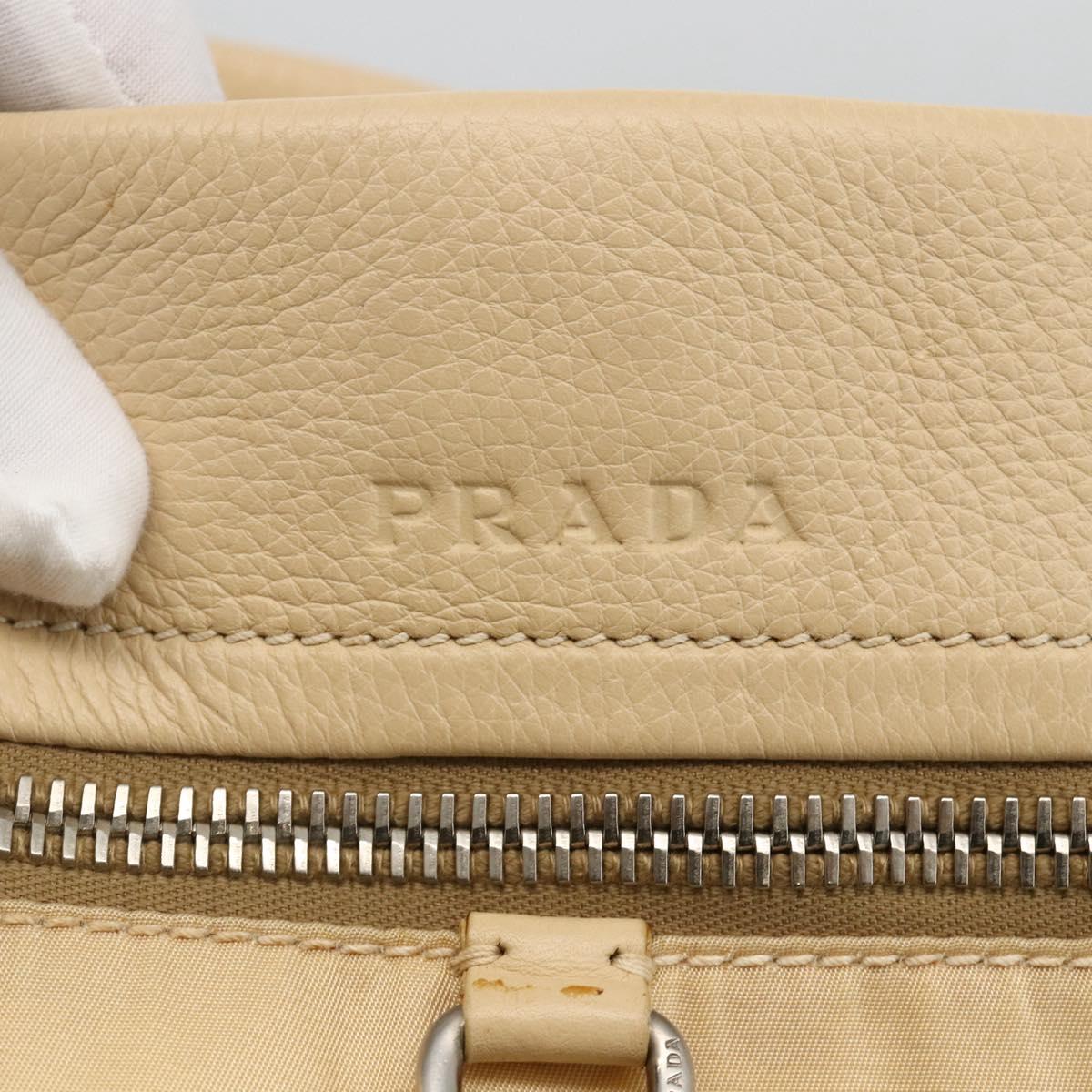 PRADA Shoulder Bag Nylon Beige Silver Auth bs34095