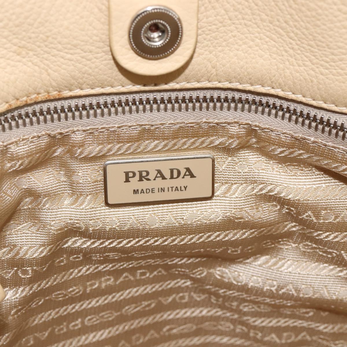 PRADA Shoulder Bag Nylon Beige Silver Auth bs34095