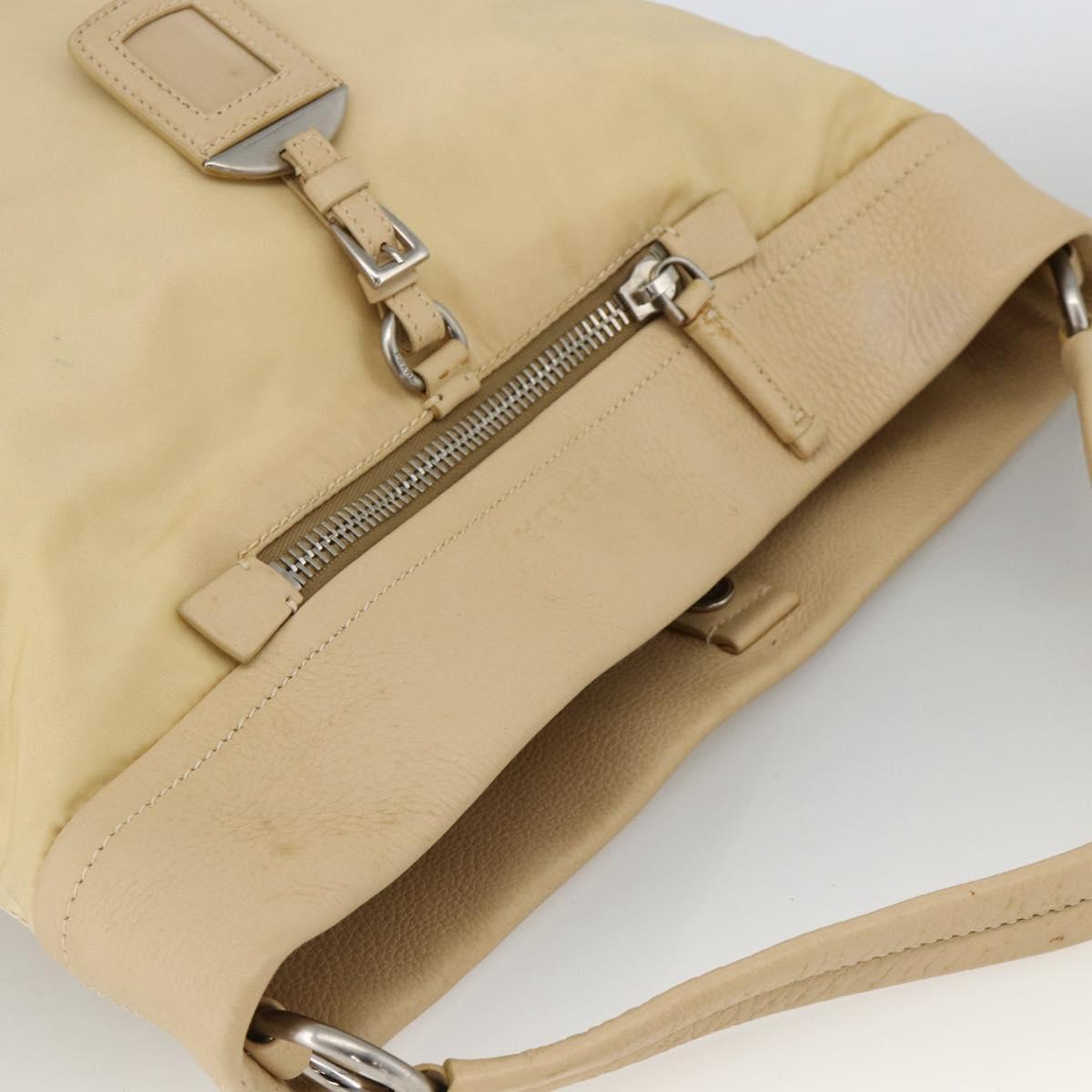 PRADA Shoulder Bag Nylon Beige Silver Auth bs34095