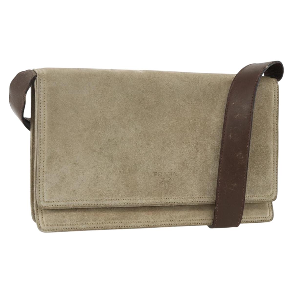 PRADA Shoulder Bag Suede Beige Silver Auth bs34098