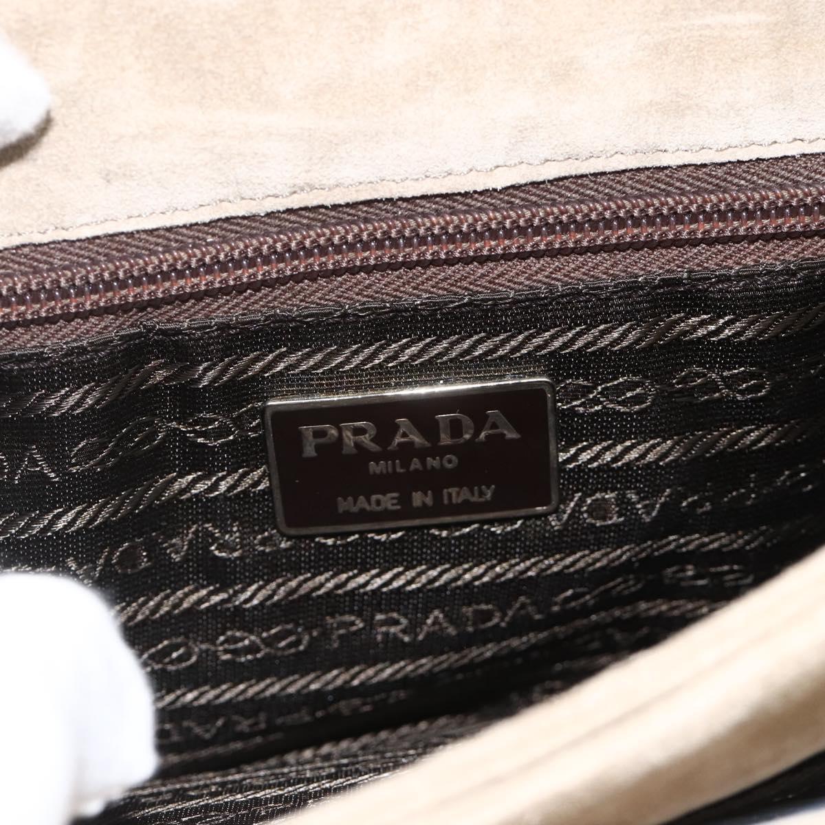 PRADA Shoulder Bag Suede Beige Silver Auth bs34098
