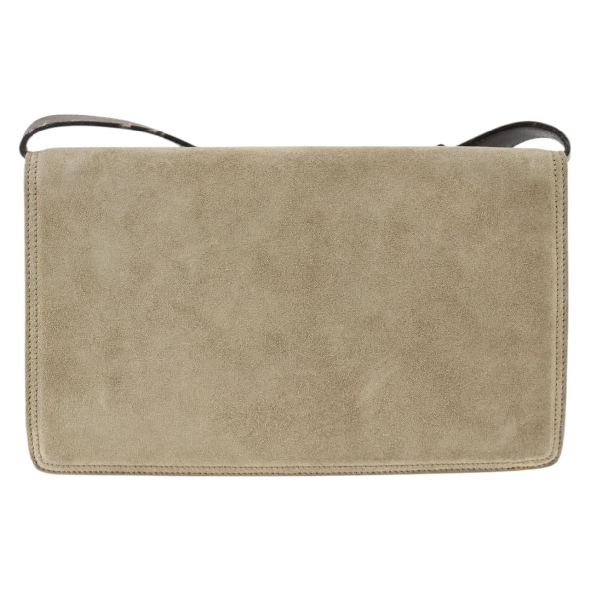 PRADA Shoulder Bag Suede Beige Silver Auth bs34098