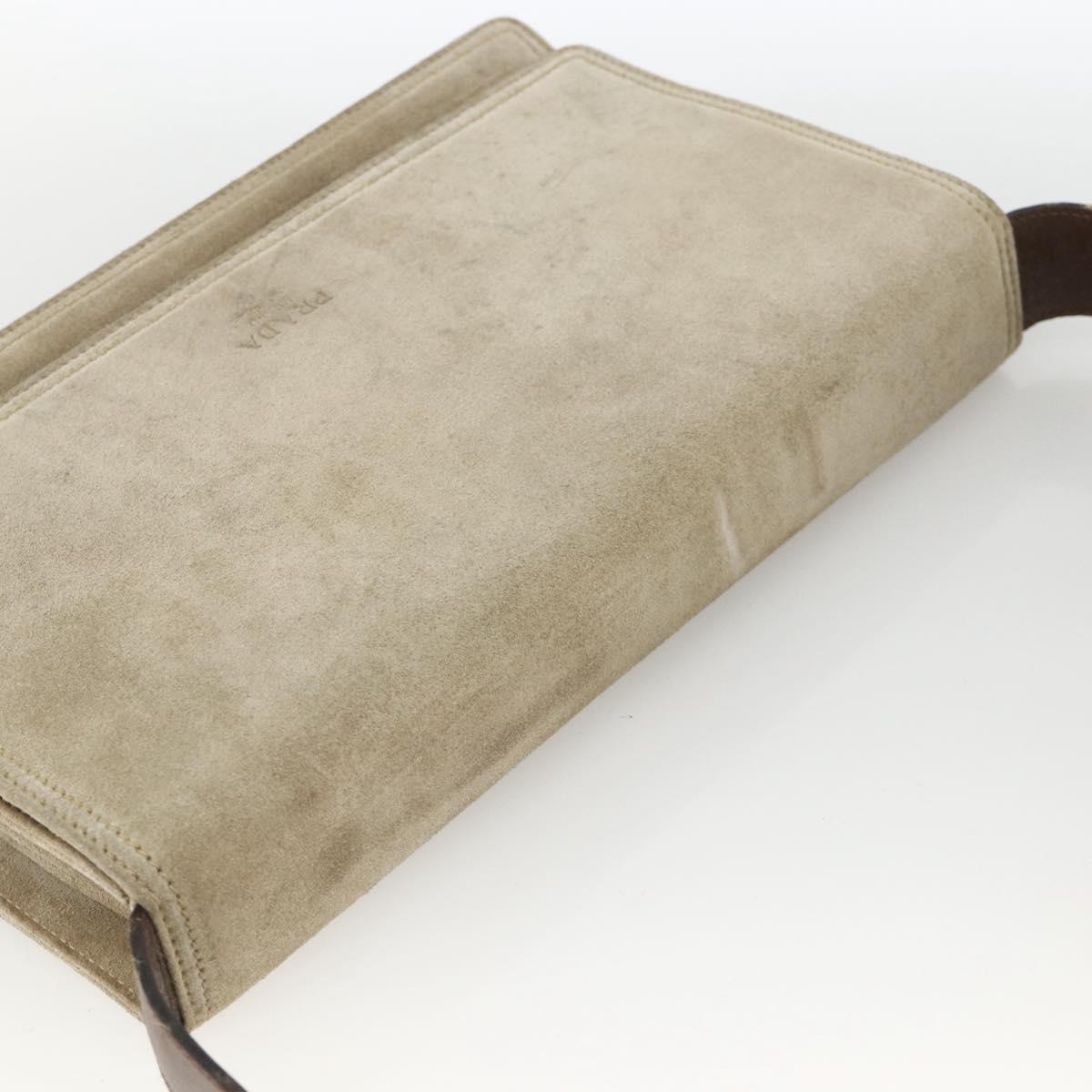 PRADA Shoulder Bag Suede Beige Silver Auth bs34098
