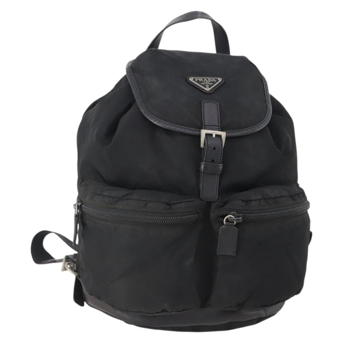 PRADA Backpack Nylon Black Silver Auth bs34099