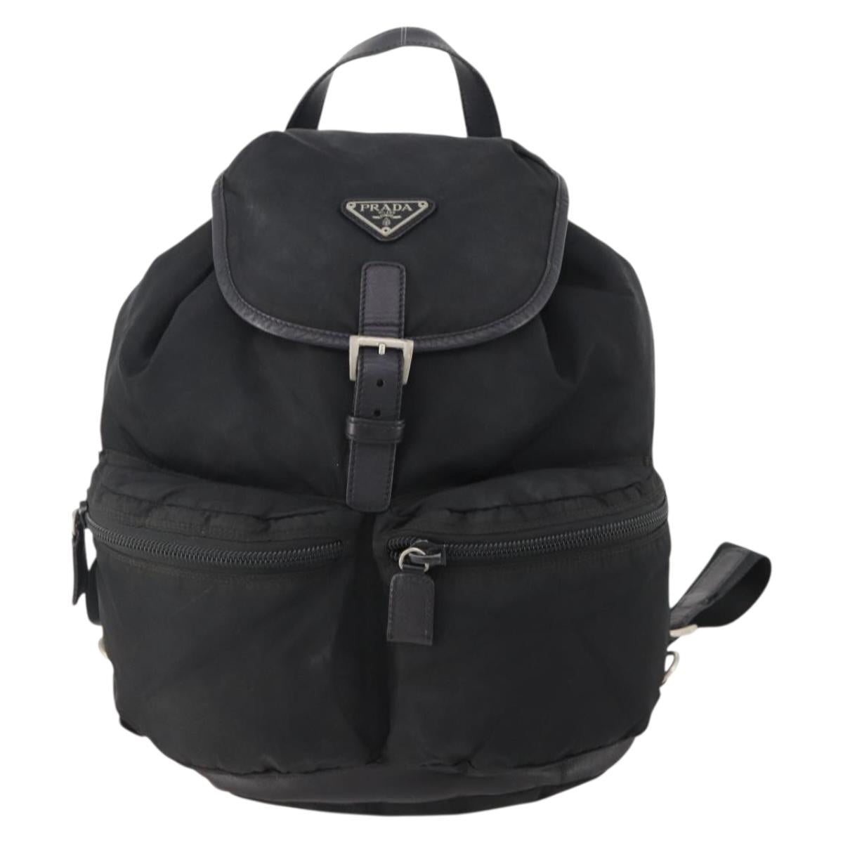 PRADA Backpack Nylon Black Silver Auth bs34099
