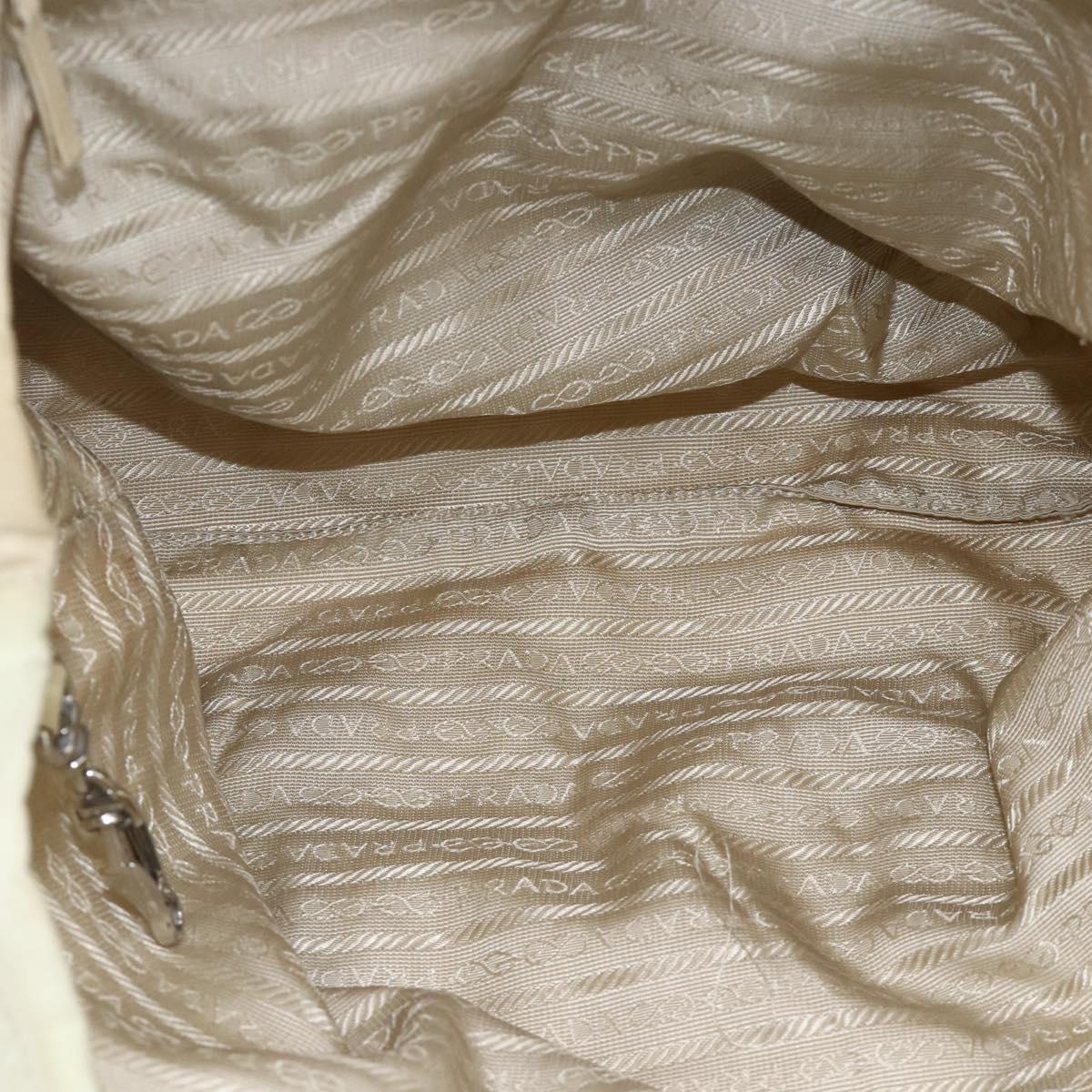 PRADA Hand Bag Nylon Beige Silver Auth bs34100