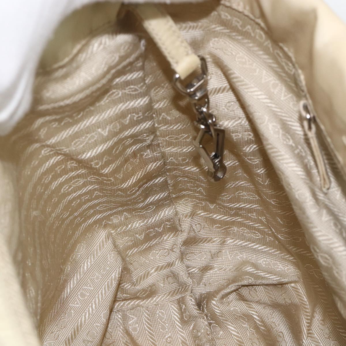 PRADA Hand Bag Nylon Beige Silver Auth bs34100