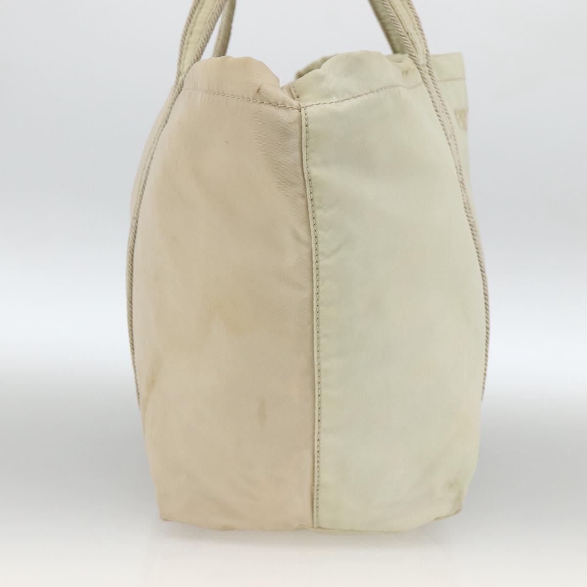 PRADA Hand Bag Nylon Beige Silver Auth bs34100