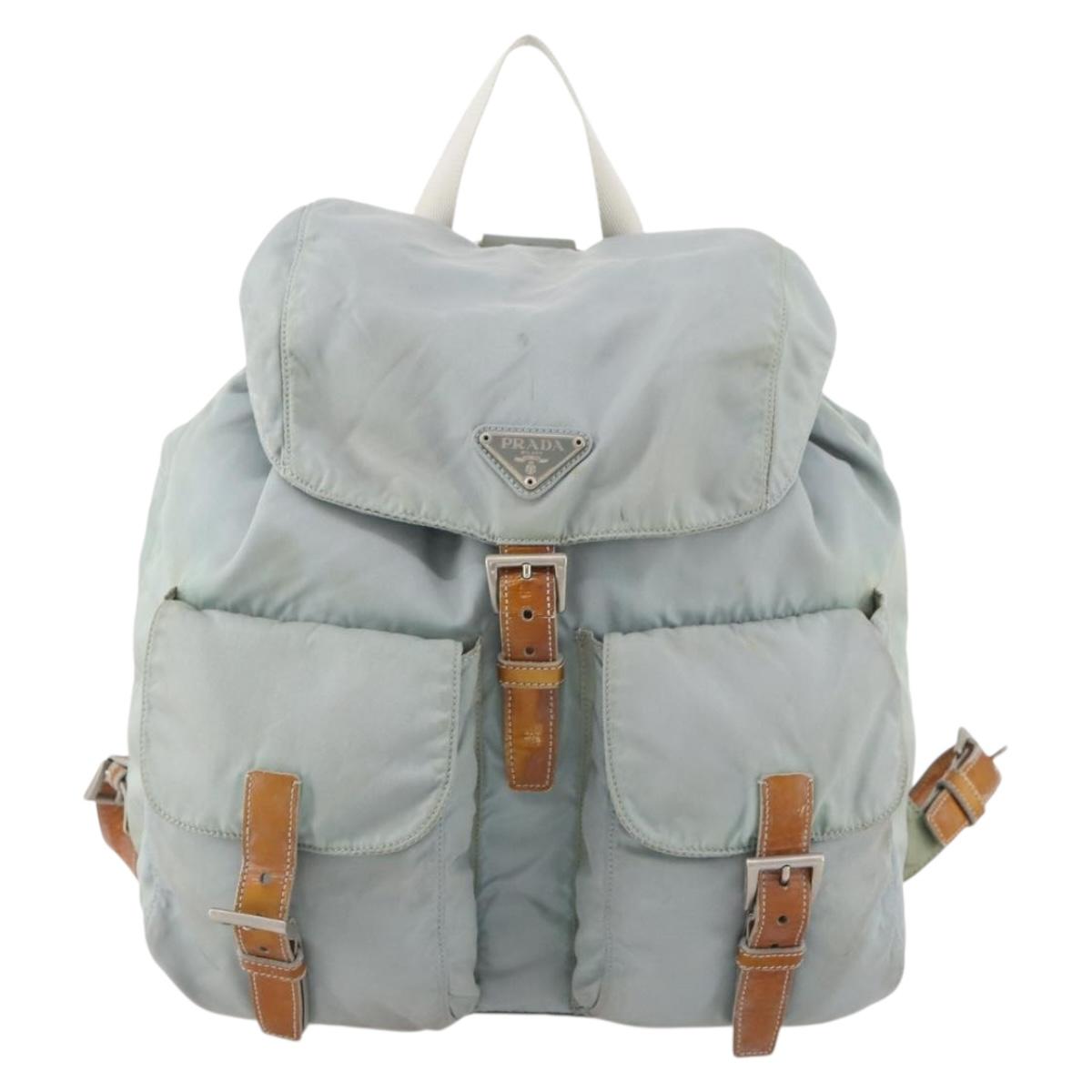 PRADA Backpack Nylon Light Blue Silver Auth bs34101