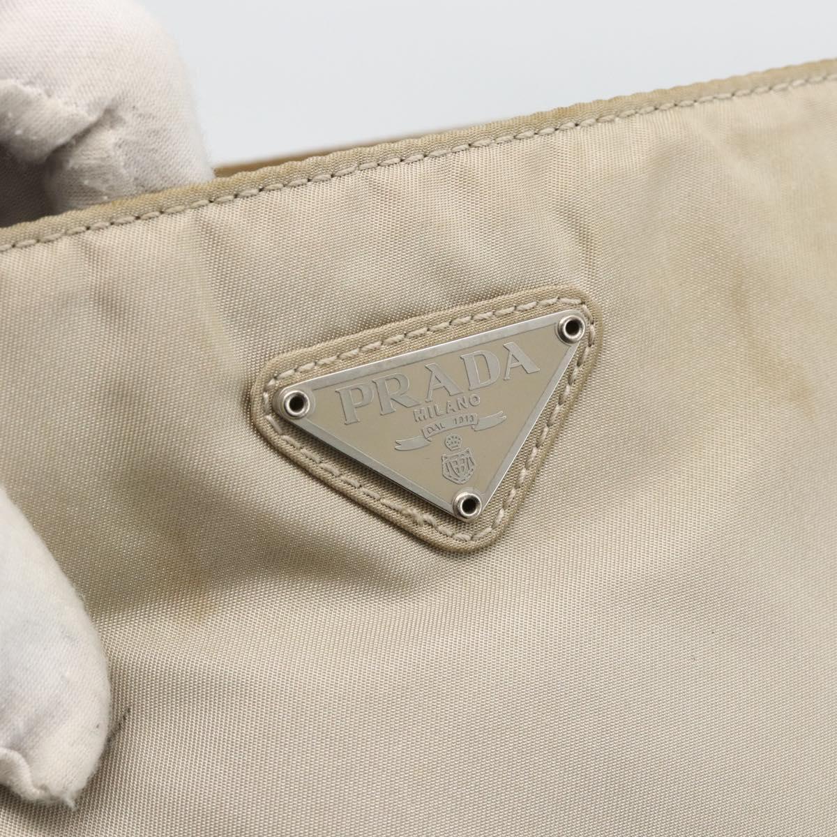 PRADA Hand Bag Nylon Beige Silver Auth bs34102