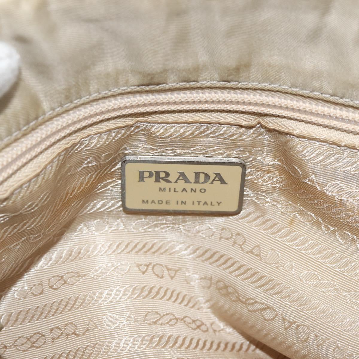 PRADA Hand Bag Nylon Beige Silver Auth bs34102