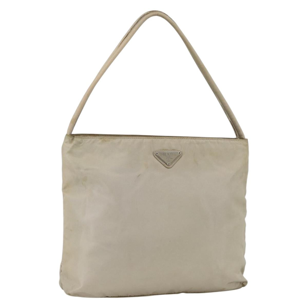 PRADA Hand Bag Nylon Beige Silver Auth bs34102