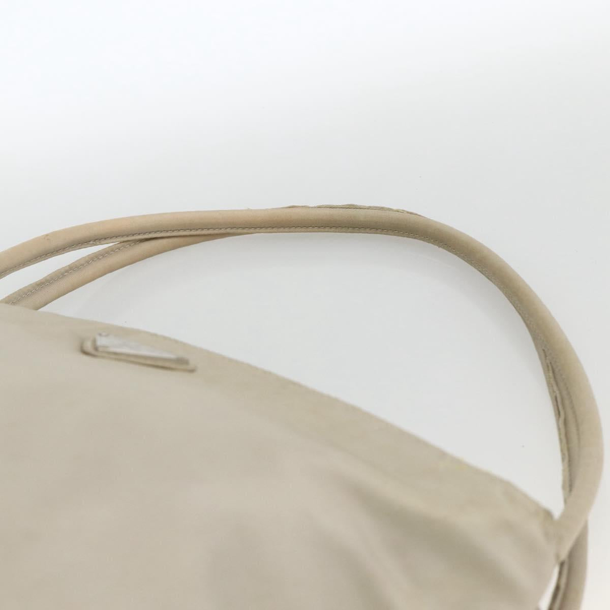 PRADA Hand Bag Nylon Beige Silver Auth bs34102
