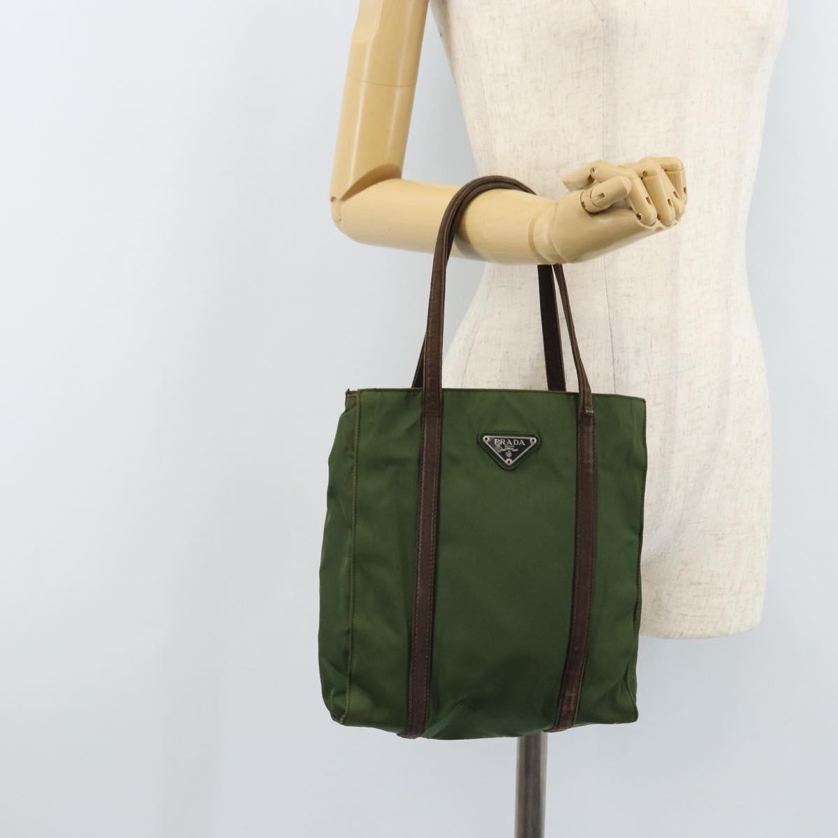 PRADA Hand Bag Nylon Green Auth bs34103