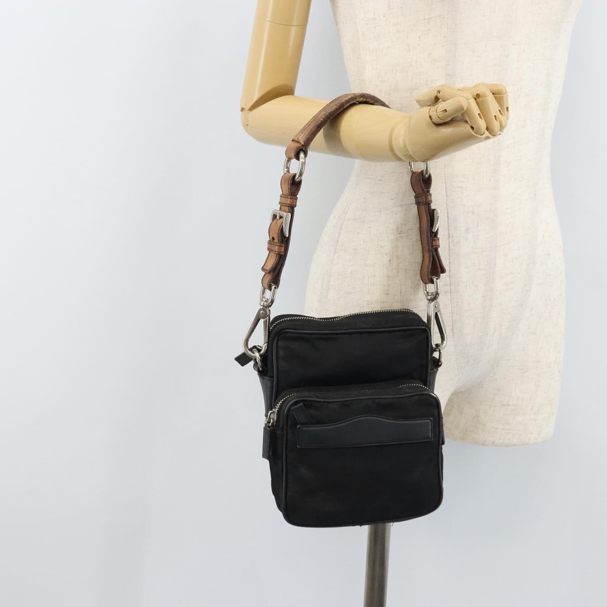 PRADA Shoulder Bag Nylon Black Silver Auth bs34107