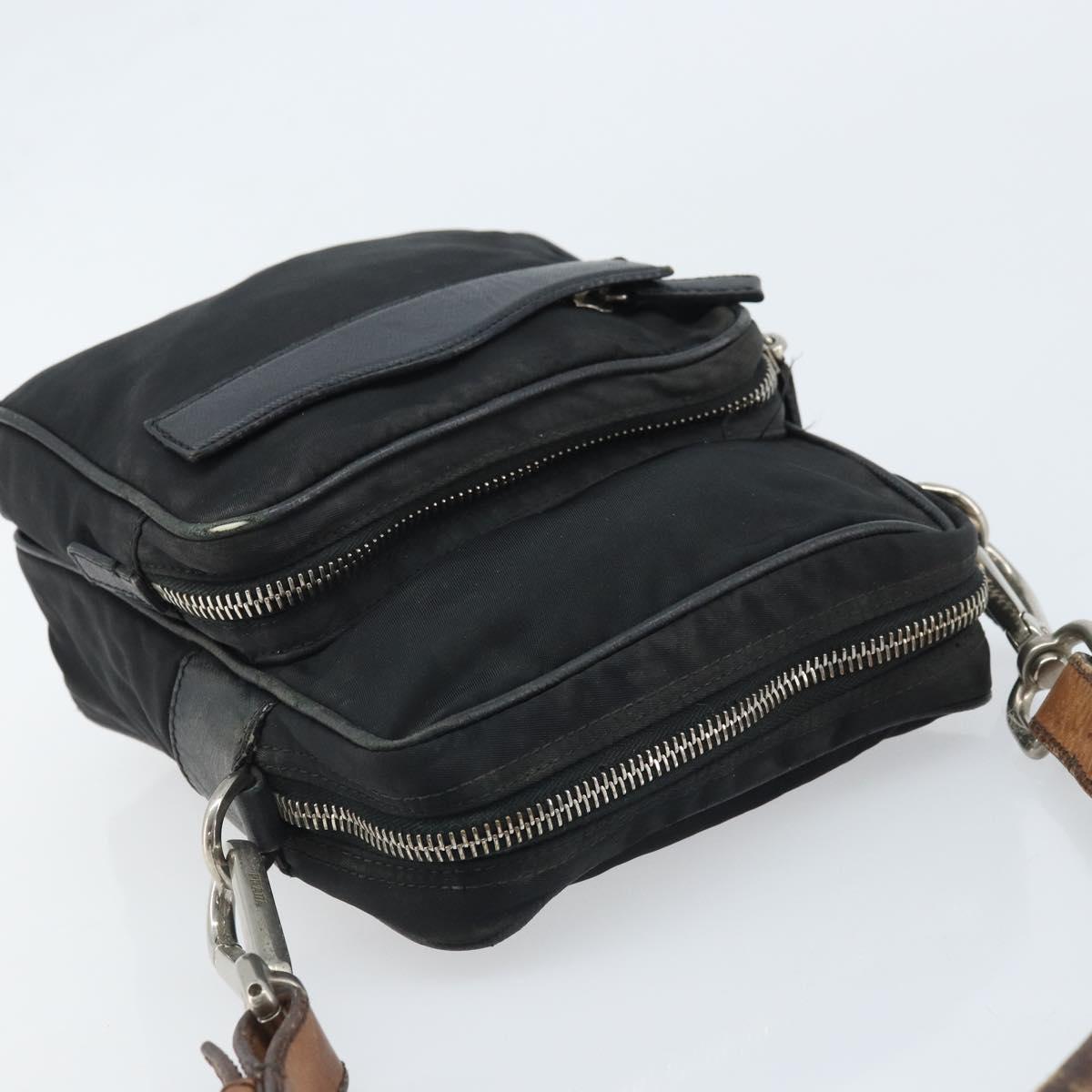 PRADA Shoulder Bag Nylon Black Silver Auth bs34107