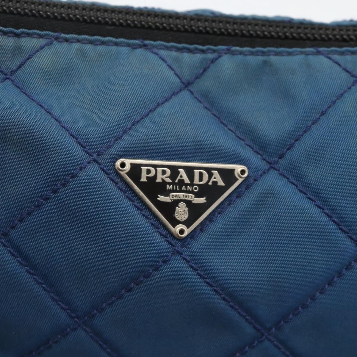 PRADA Pouch Nylon Blue Silver Auth bs34108