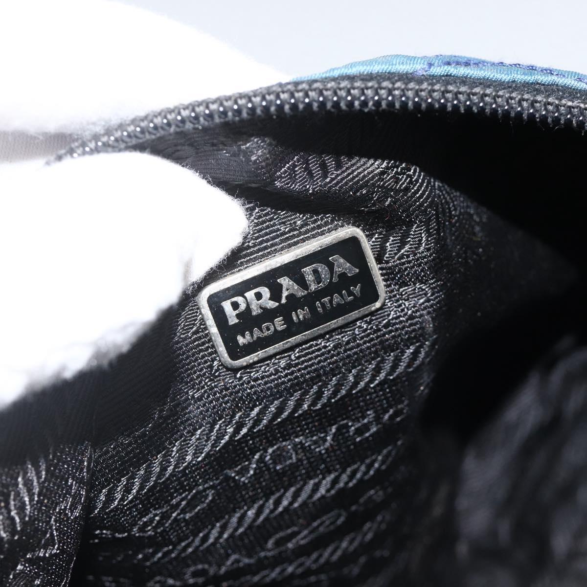 PRADA Pouch Nylon Blue Silver Auth bs34108