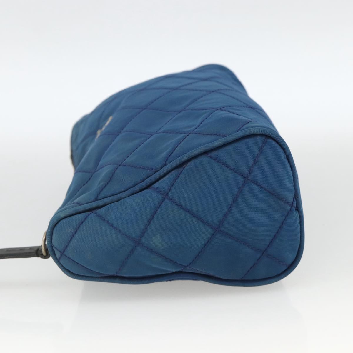 PRADA Pouch Nylon Blue Silver Auth bs34108