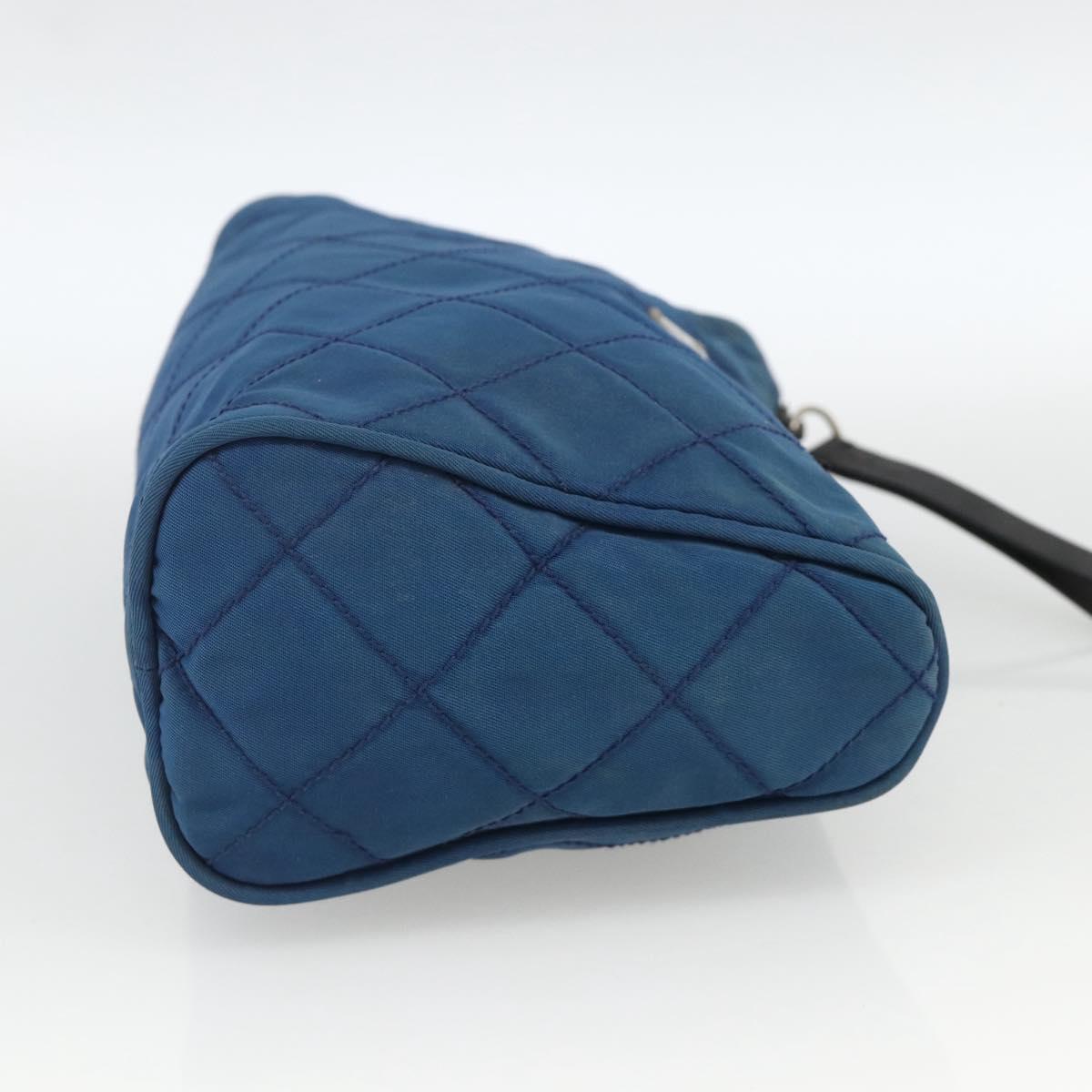 PRADA Pouch Nylon Blue Silver Auth bs34108