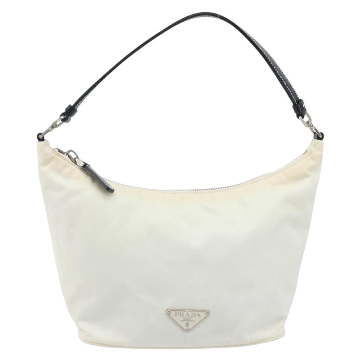 PRADA Hand Bag Nylon Silver White Auth bs34109